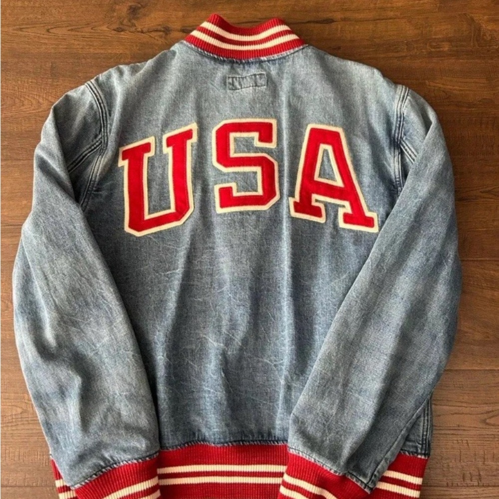 Polo Ralph Lauren Denim Varsity Jacket with Red Accents